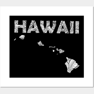 Mandala art map of Hawaii with text in white Posters and Art